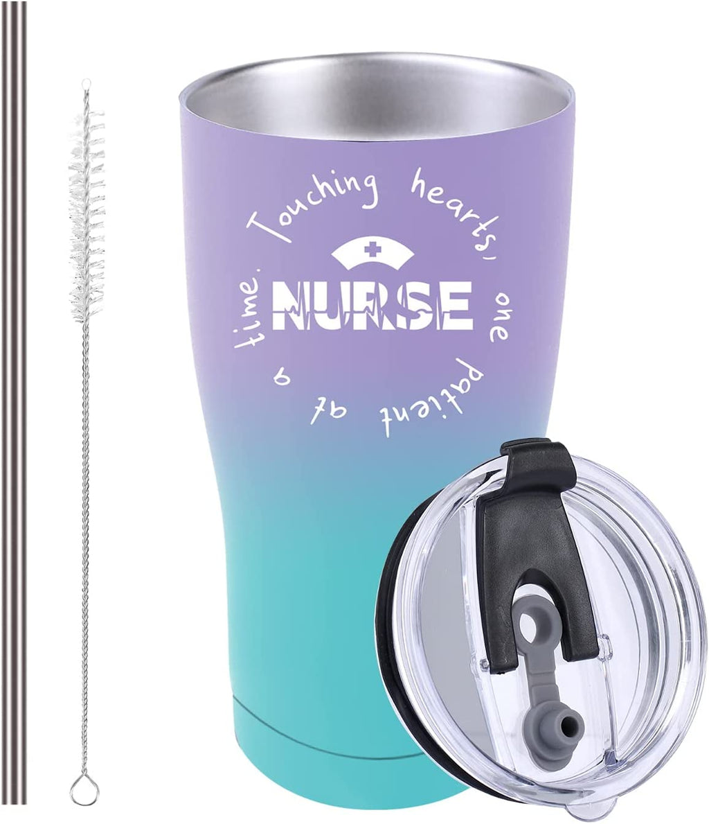 Nurse Gifts, Nurse Tumbler - Nurse, Touching Hearts, One Patient at a Time - Gifts for Nurses, Nurse Practitioner, Registered Nurse, Nurse Graduation Gift, Nurse Mug Cup (Green-Purple)