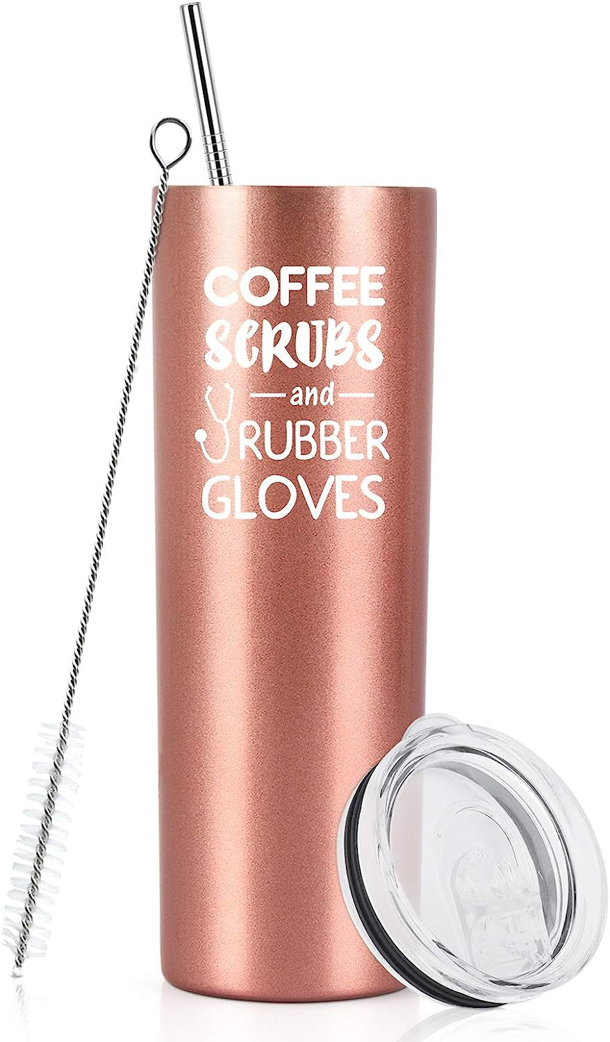 Skinny Tumblers for Nurses New Nurse Doctor Nurse'S Day Christmas, Coffee, Scrubs, Nurse Tumbler 20 Oz Stainless Steel Insulated Skinny Tumbler with Lid and Straw, Rose Gold