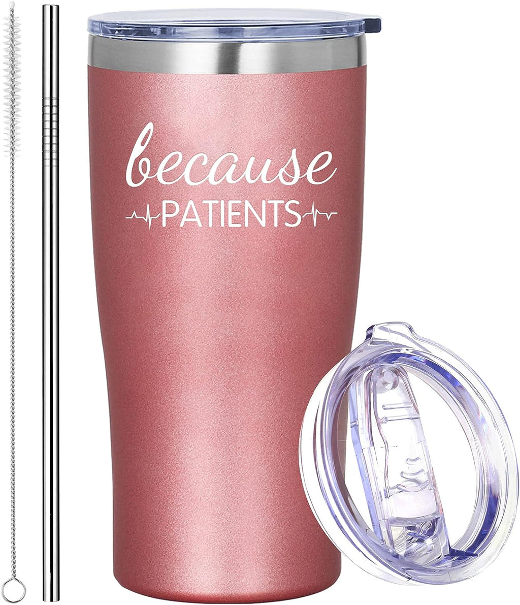 Nurse Practitioner Gifts for Women Because Patients 20Oz Personalized Tumbler Cup Mug,Rn Gifts for Nurses,Dentist,Lpn,Medical,Hygienist,Doctor,Urology,Physician,Graduation-Rosegold
