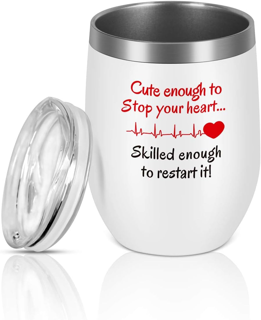 Cute Enough Skilled Enough Nurse Wine Tumbler, Funny Nurse'S Day Birthday Gifts for Nurse New Nurse Doctor, Nurse Gifts 12 Oz Insulated Stainless Steel Wine Tumbler